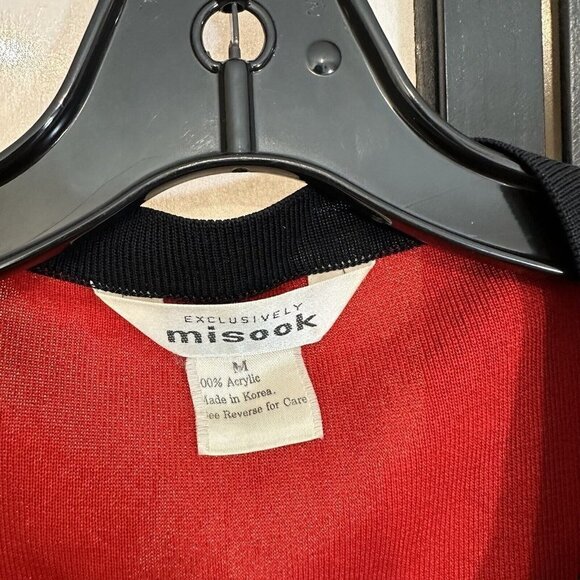 Vintage Misook womens Red black stripe open cardigan size M long sleeves - Picture 3 of 6
